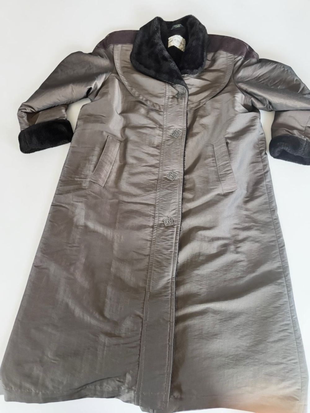 Vintage Sequence Faux Fur Coat for Women Long Winter Jacket M